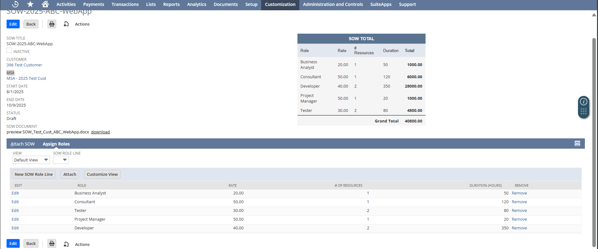 Automated SOW Capture & Billing Summary