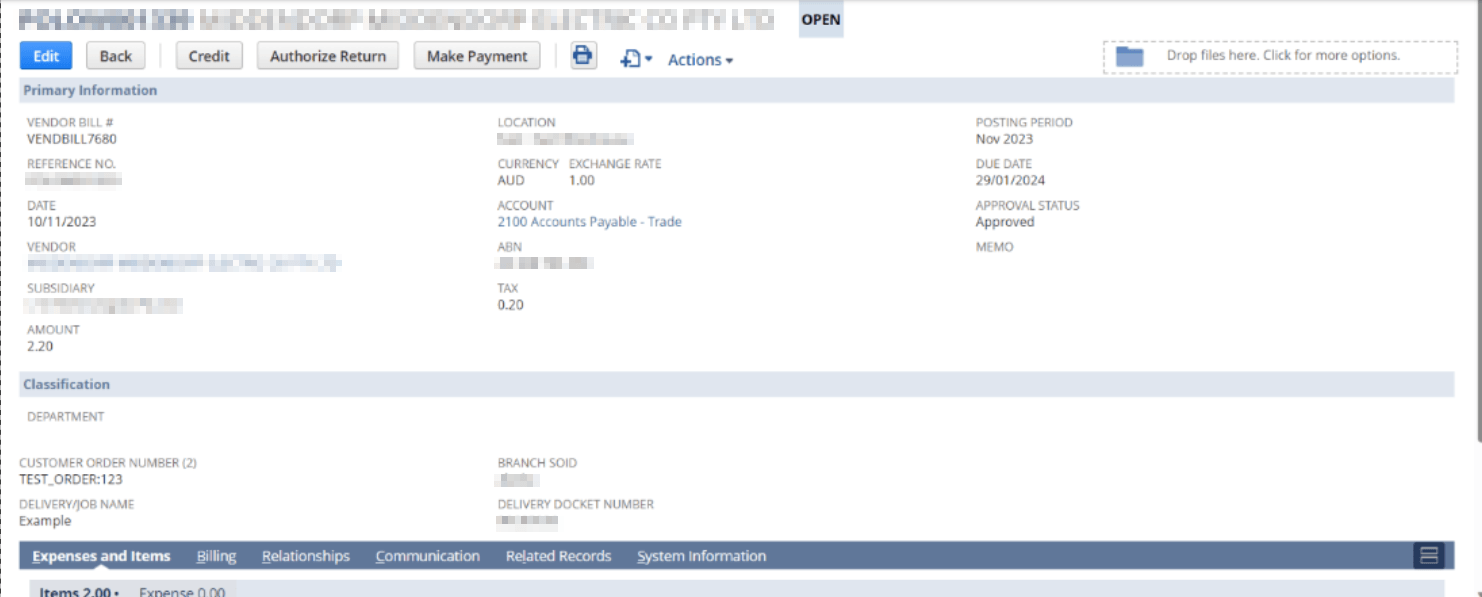 Auto Vendor Bill Processor