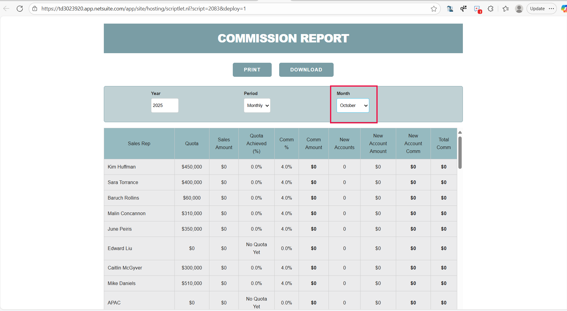 Sales Commission Report