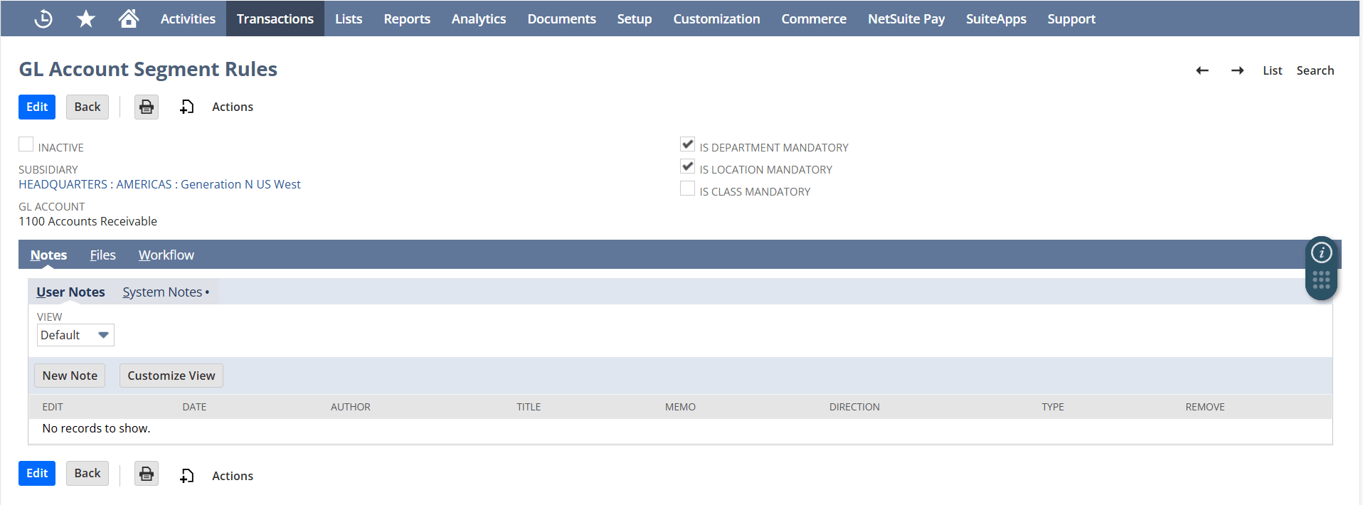 NetSuite GL Segment Enforcement