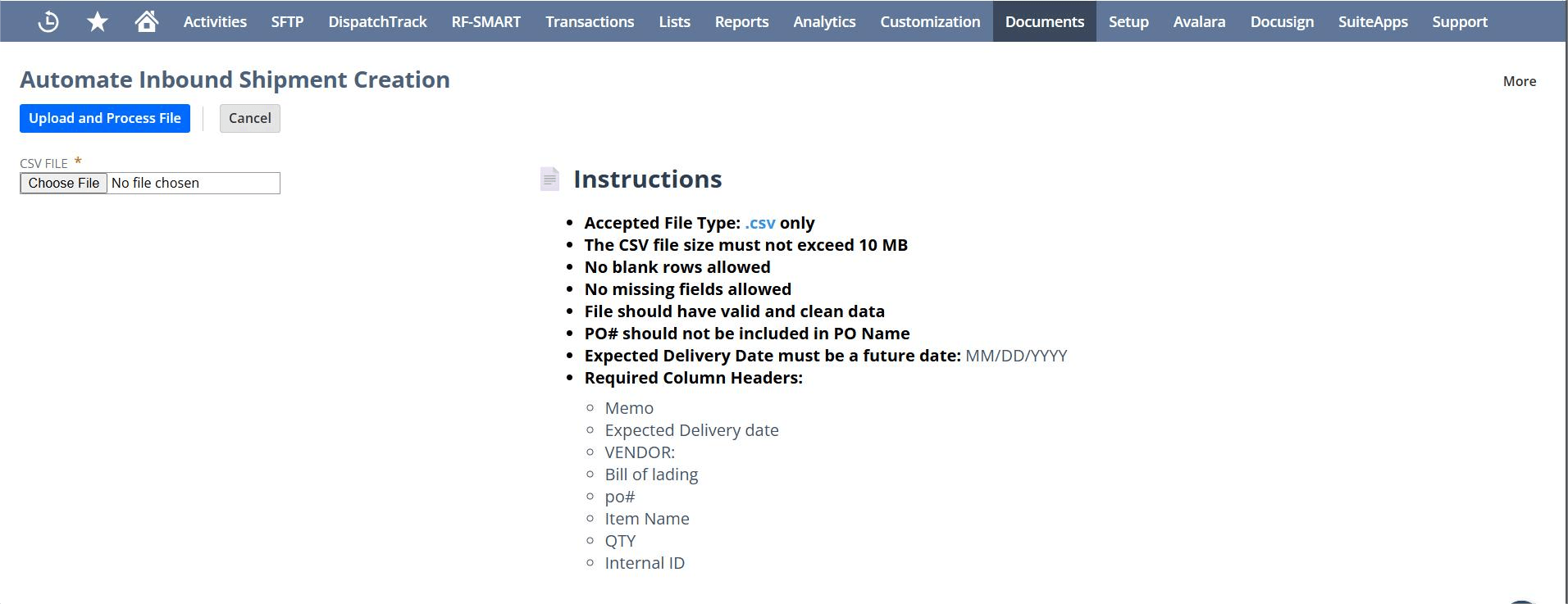 Inbound Shipment Automation