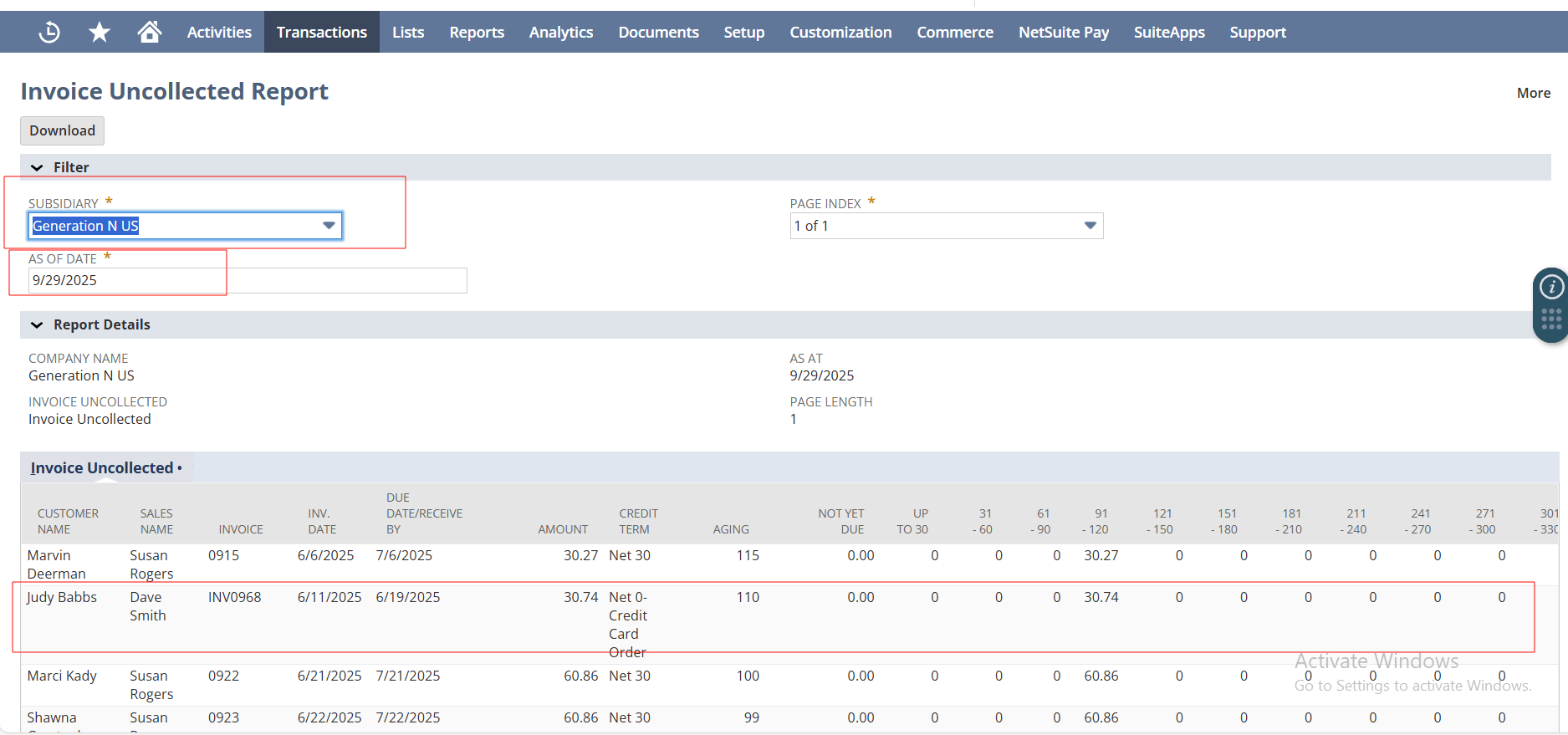 Invoice Uncollected Report