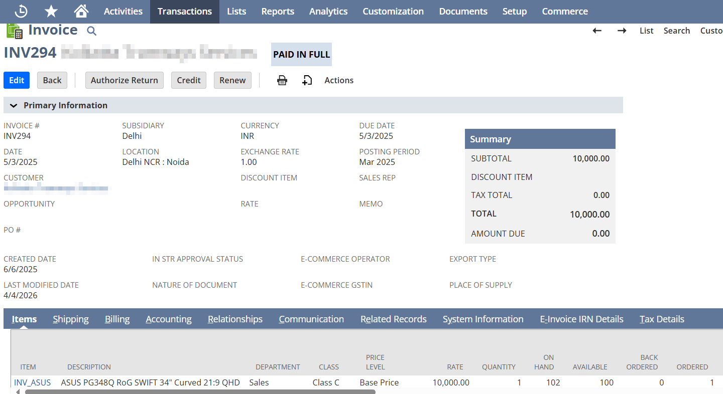 Auto Invoice Creation from Fulfilment