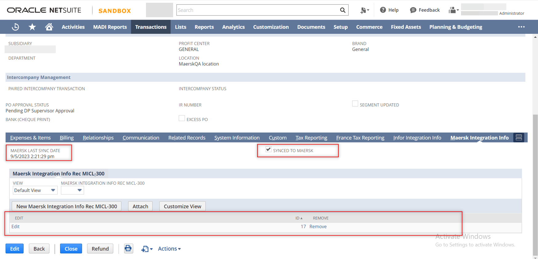 NetSuite - Maersk Integration
