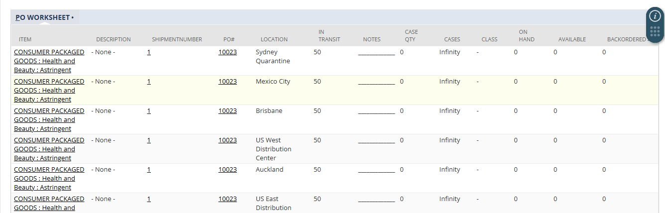 PO Worksheet Details