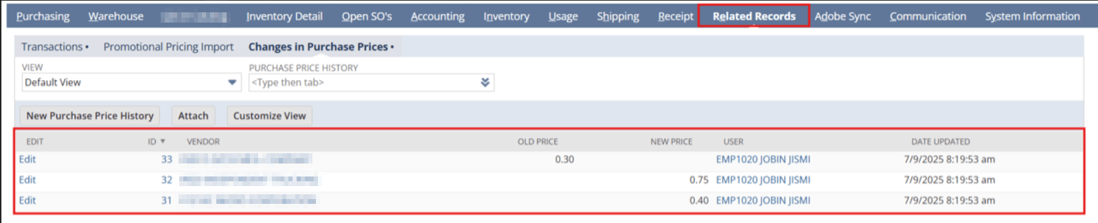 Purchase Price Change Tracker