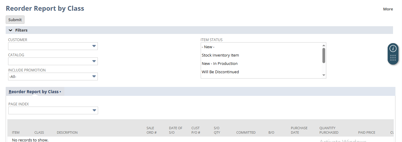 Reorder Report by Class