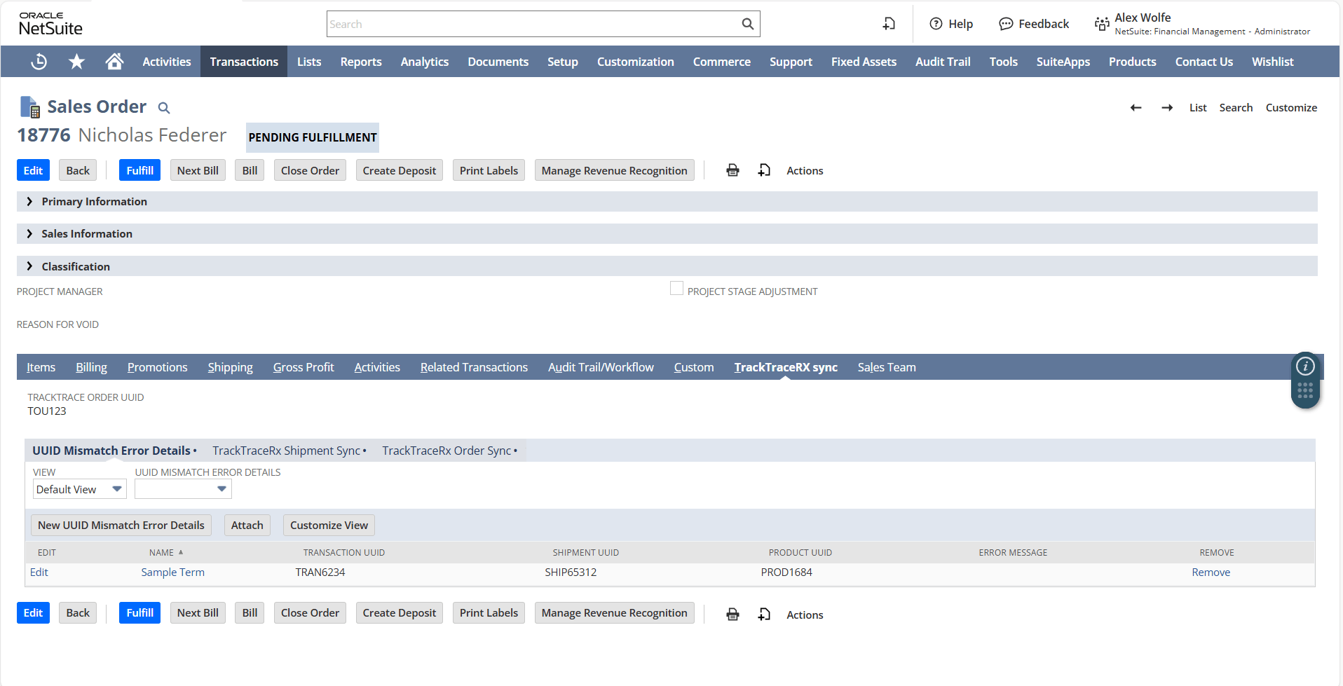 NetSuite TrackTrace Integration