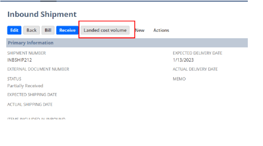 Volume Based Landed Cost in Inbound Shipment