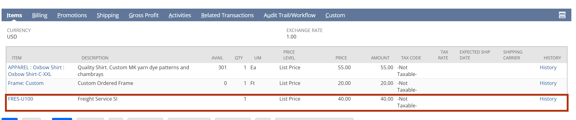 Sales Order Freight Charge Add On
